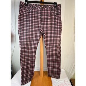 Pink Black Gingham Plaid Check Slim Leg Pants Womens Size40 Cotton Blend Stretch